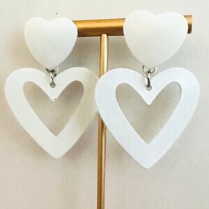 White Heart Earrings Stack
